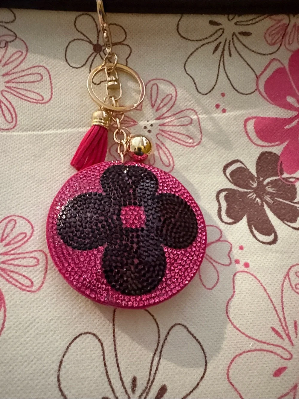 💖🆕💖 Pink Crystal Floral Keychain Card Holder Bag Charm